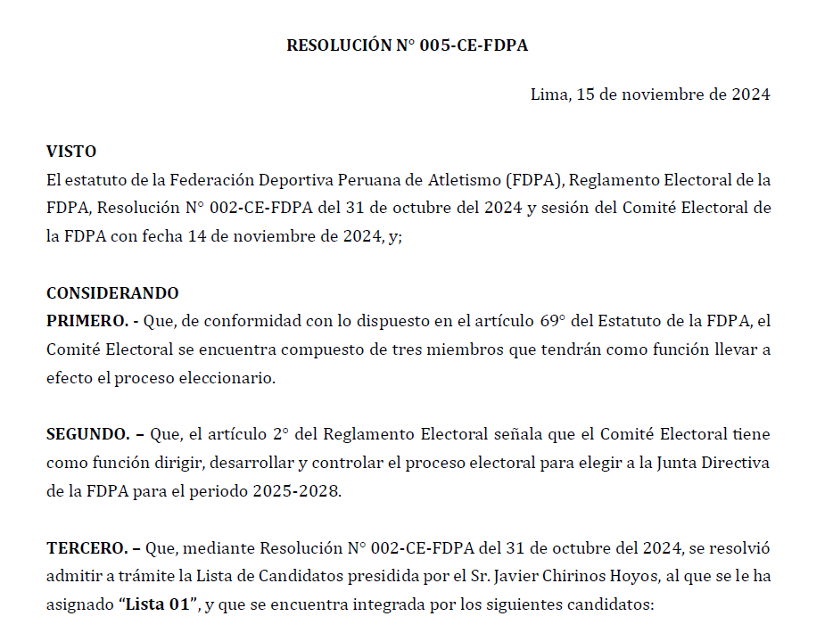 Resolución N° 0005 – Comité Electoral